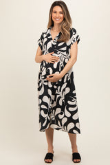 Black Abstract Print Collared Maternity Dress