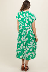 Green Abstract Print Collared Maternity Dress