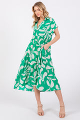 Green Abstract Print Collared Maternity Dress