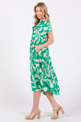 Green Abstract Print Collared Dress