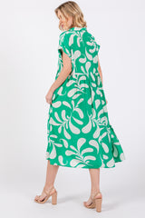 Green Abstract Print Collared Dress