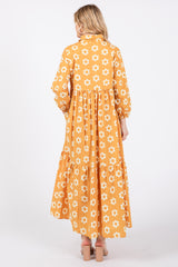 Yellow Floral 3/4 Sleeve Collared Maxi Dress