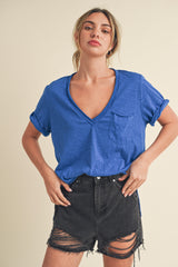 Cobalt V-Neck Short Sleeve Top