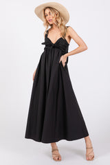 Black Front Tie Sleeveless Maternity Midi Dress