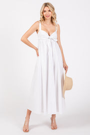 White Front Tie Sleeveless Midi Dress