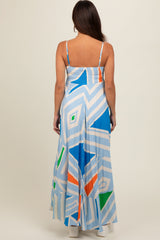 Light Blue Striped Colorblock Maternity Dress