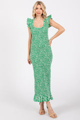 Green Floral Smocked Flutter Cup Sleeve Maternity Dress