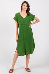 Green Waffle Knit Short Sleeve Maternity Dress