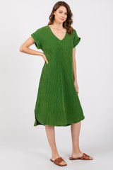 Green Waffle Knit Short Sleeve Dress