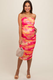 Coral Strapless Zipper Back Maternity Dress