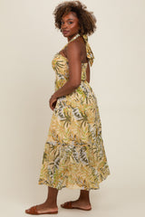 Light Yellow Tropical Halter Maxi Dress