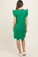 Green Knit Ruffle Sleeve Maternity Sweater Dress