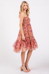 Pink Floral Sleeveless Smocked Ruffle Hem Dress