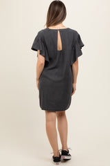 Charcoal Ruffle Sleeve Maternity Mini Dress