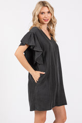 Charcoal Ruffle Sleeve Mini Dress