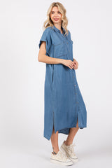 Blue Chambray Button Down Midi Dress