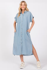 Light Blue Chambray Button Down Midi Dress