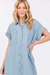 Light Blue Chambray Button Down Midi Dress