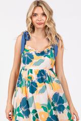 Blue Floral Shoulder Strap Midi Dress