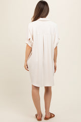 Cream Collared Button Down Maternity Shirt Dress