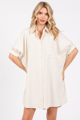 Cream Collared Button Down Maternity Shirt Dress