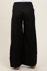 Black Pleated Drawstring Waist Maternity Pants