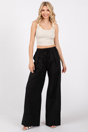 Black Pleated Drawstring Waist Pants