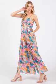 Orange Floral Front Twist Jumpsuit