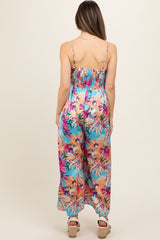 Light Blue Floral Front Twist Maternity Jumpsuit