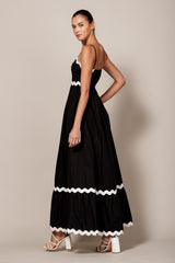 Black Contrast Wavy Trim Maxi Dress