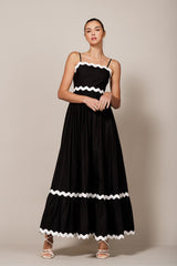 Black Contrast Wavy Trim Maxi Dress