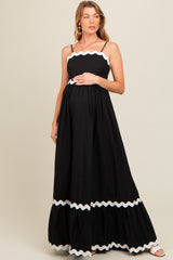 Black Contrast Wavy Trim Maternity Maxi Dress