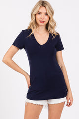 Navy V-Neck Short Sleeve Top