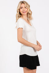 Ivory V-Neck Short Sleeve Top