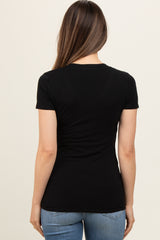 Black V-Neck Short Sleeve Maternity Top