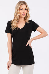 Black V-Neck Short Sleeve Maternity Top