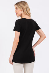 Black V-Neck Short Sleeve Top