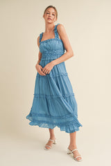 Blue Ruffled Midi Dress