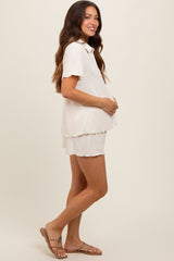 Cream Plisse Maternity Short Set