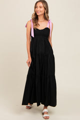 Black Contrast Shoulder Straps Maternity Maxi Dress