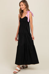 Black Contrast Shoulder Straps Maxi Dress