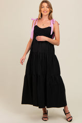 Black Contrast Shoulder Straps Maternity Maxi Dress