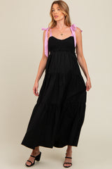 Black Contrast Shoulder Straps Maternity Maxi Dress