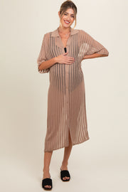 Taupe Distressed Collared Maternity Cover-Up