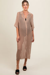 Taupe Distressed Collared Maternity Cover-Up