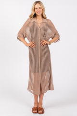 Taupe Distressed Collared Cover-Up