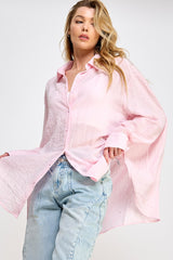 Light Pink Lightweight Sheer Button Down Blouse