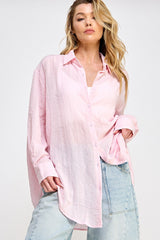 Light Pink Lightweight Sheer Button Down Blouse