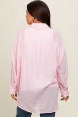 Light Pink Lightweight Sheer Button Down Maternity Blouse