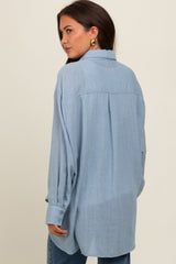 Light Blue Lightweight Sheer Button Down Maternity Blouse